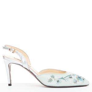 SHIATZY CHEN mint green leather embroidered floral sling pumps EU36